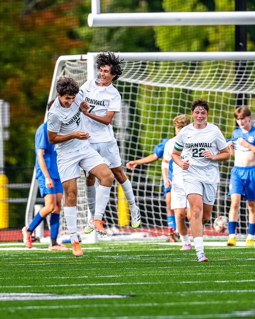 Soccer: Cornwall celebrates a goal against Valley Central — photographed by Tim Reynolds for 845 Sports Rewind