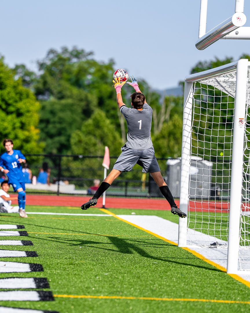 Soccer: The Cornwall goalkeeper makes a save against Valley Central — photographed by Tim Reynolds for 845 Sports Rewind