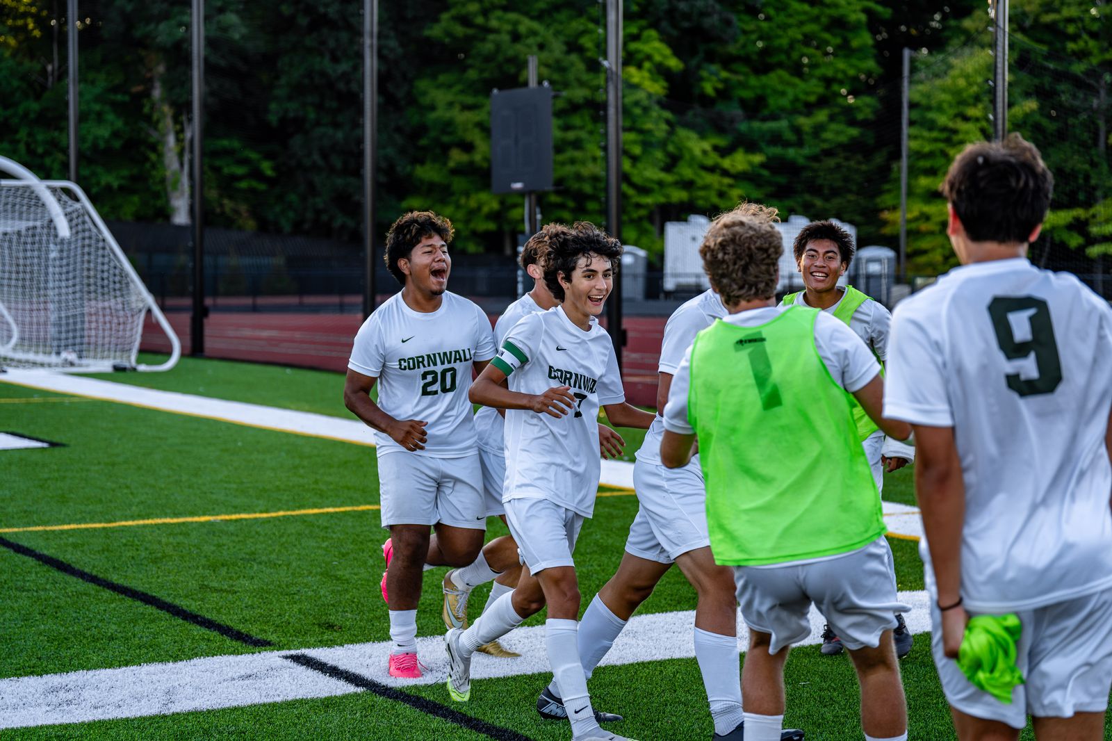 Soccer: Cornwall's bench celebrates as the team jogs onto the field against Warwick — photographed by Tim Reynolds for 845 Sports Rewind