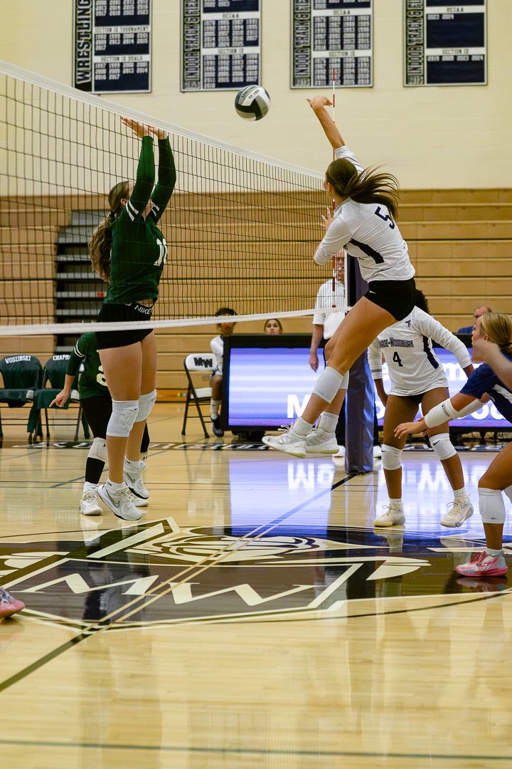 Volleyball: Monroe-Woodbury goes up for a kill against Minisink Valley — photographed by 845 Sports Rewind Staff