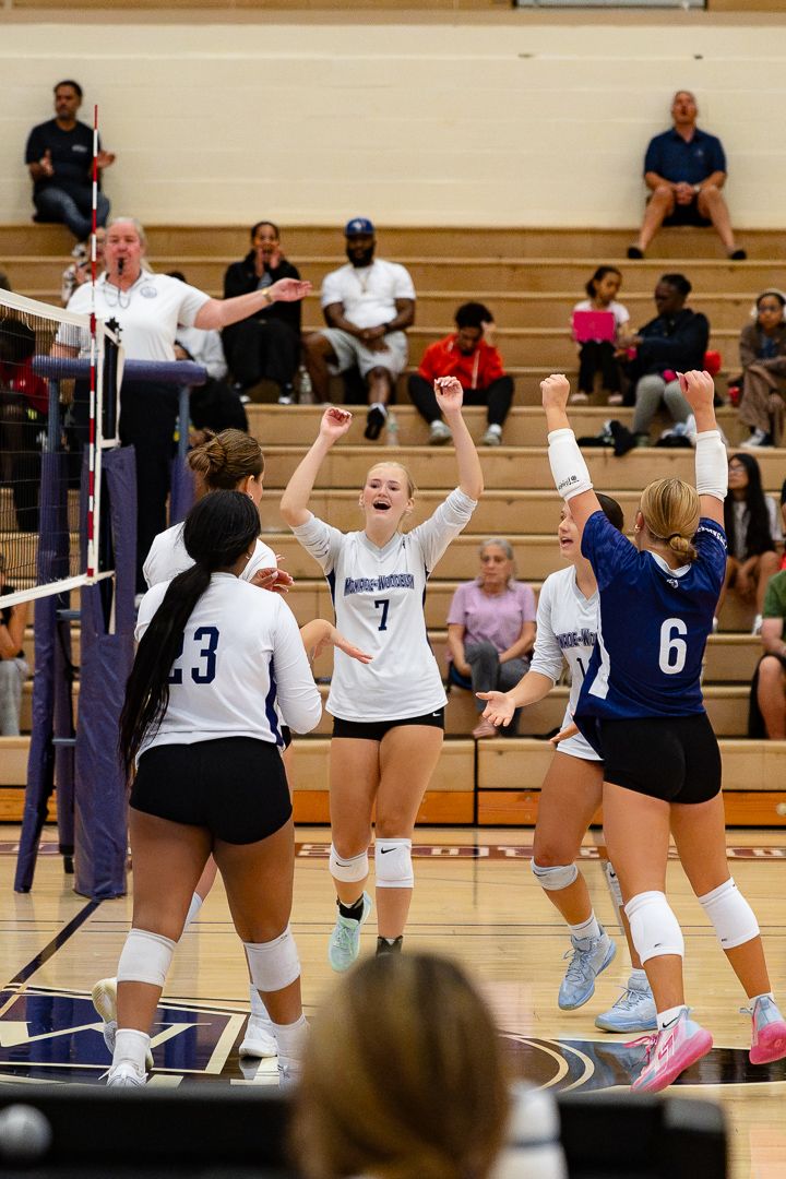 Volleyball: Monroe-Woodbury celebrates a point against Minisink Valley — photographed by 845 Sports Rewind Staff