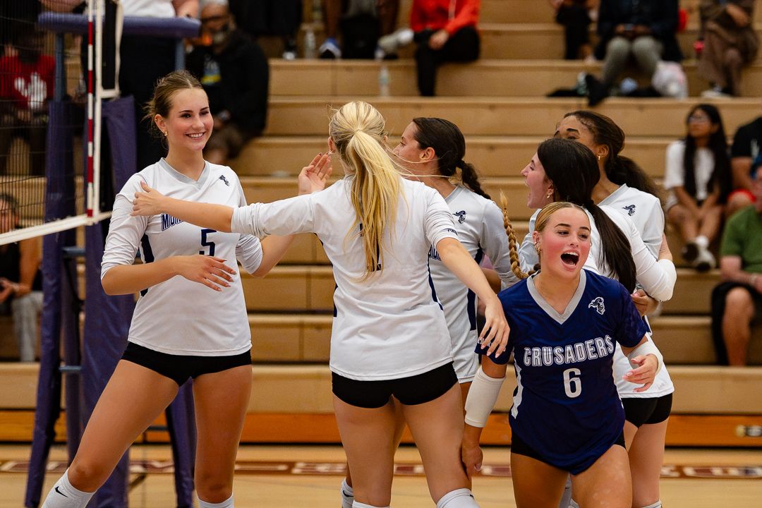 Volleyball: Minisink Valley celebrates a point against Monroe-Woodbury — photographed by 845 Sports Rewind Staff