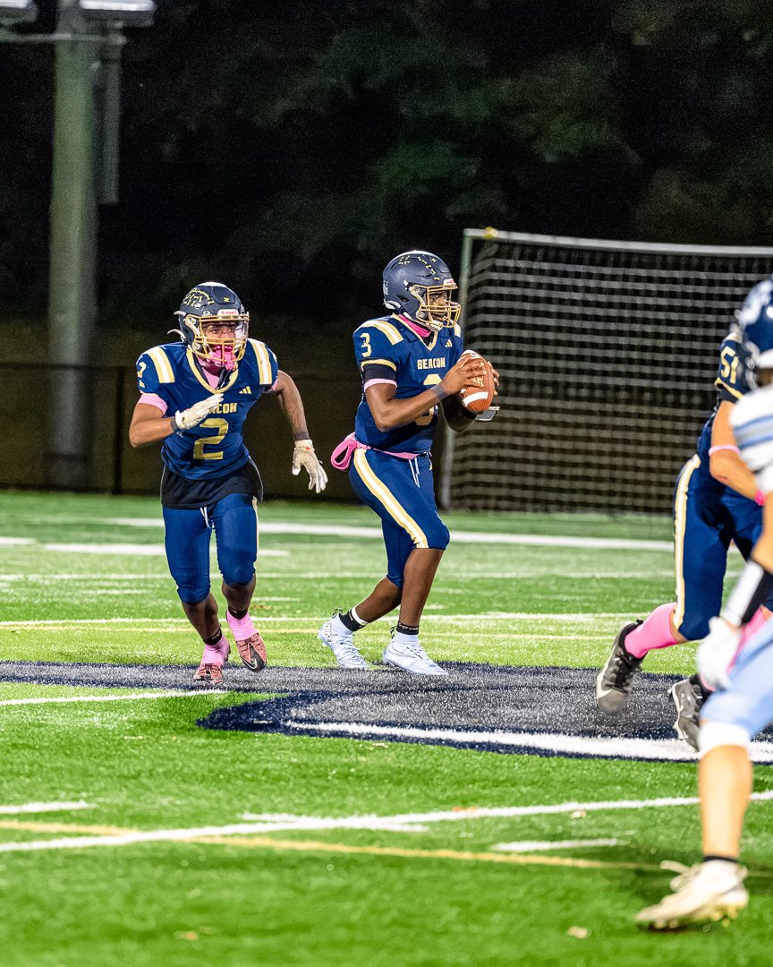 Football: Beacon quarterback Delano Rigby Jr. (3) drops back to pass against Saugerties &mdash; 845 Sports Rewind staff photo