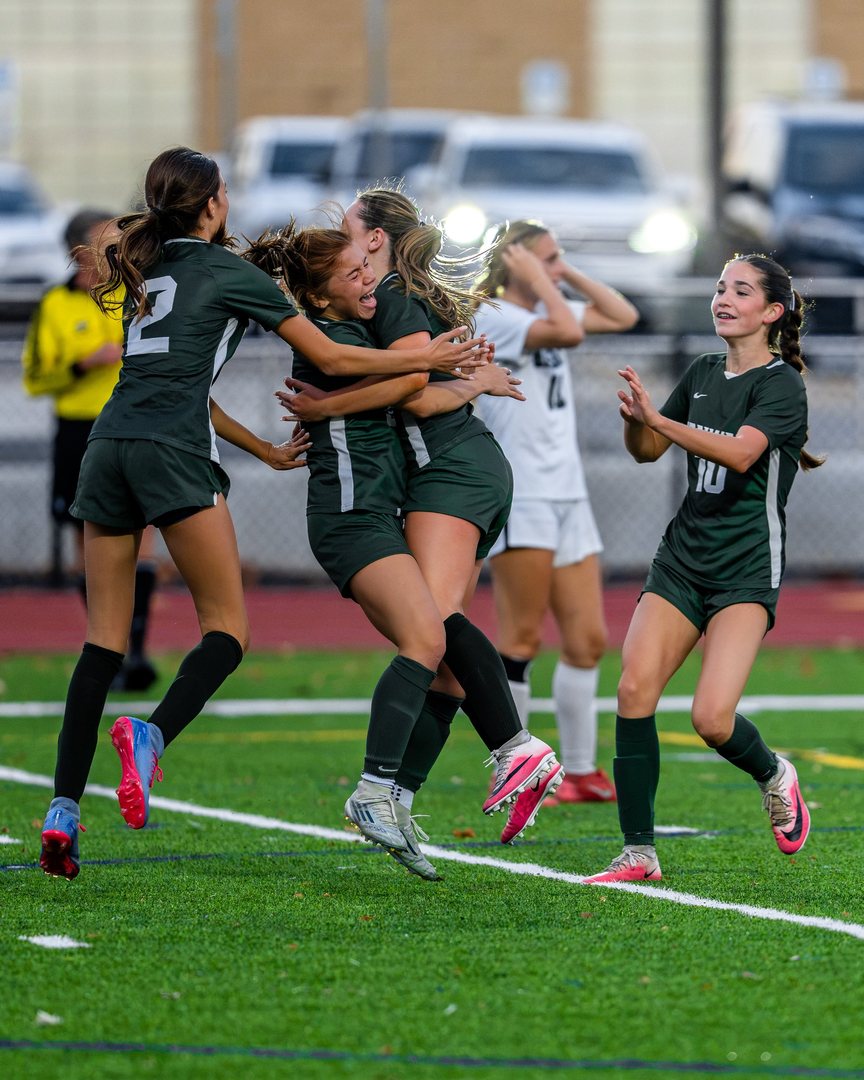 Girls soccer: Cornwall players celebrate a goal against Minisink Valley &mdash; 845 Sports Rewind staff photo