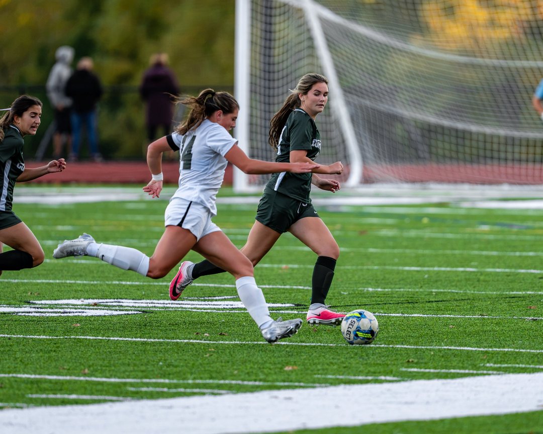Girls soccer: A Cornwall attacker drives on goal with a Minisink Valley defender in pursuit &mdash; 845 Sports Rewind staff photo