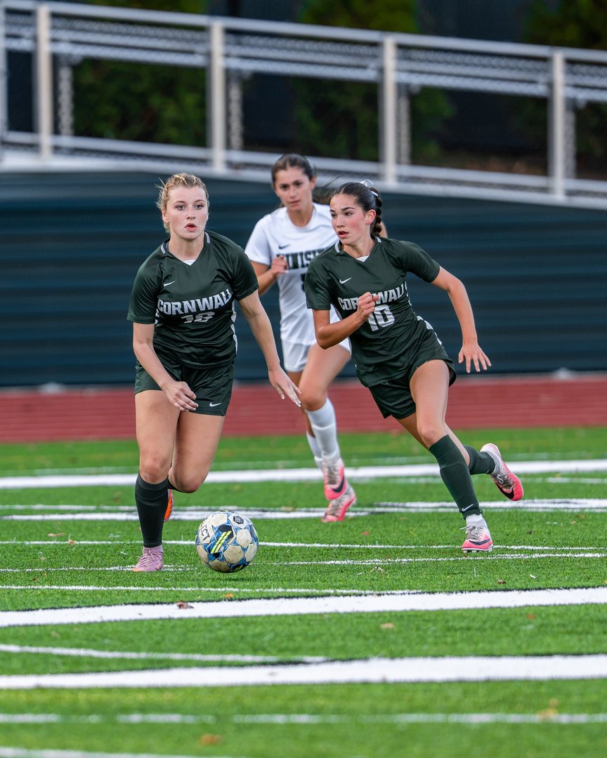 Girls soccer: Cornwall’s No. 16 and No. 10 push the ball upfield against Minisink Valley — 845 Sports Rewind staff photo