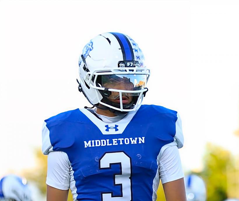 Football: Middletown quarterback Joseph "JoJo" Royal on the sideline against Arlington — photographed by Bret B. for 845 Sports Rewind